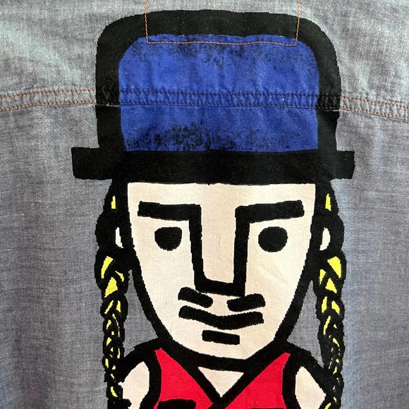 John Galliano Blue Chambray Button Down Shirt With Pop Art Hand Painted … - Picture 7 of 12
